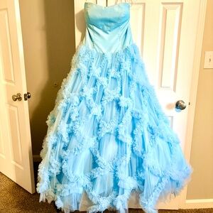 Sherri Hill Strapless Light Blue Ball Gown